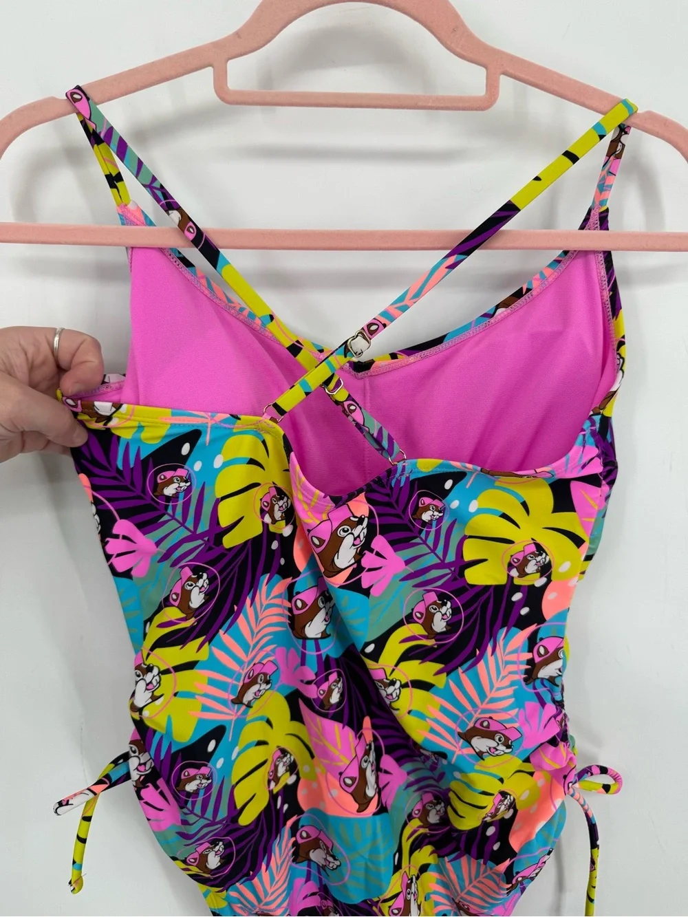 BUC-EE'S Women's Tropical Beaver One-Piece Swimsuit – Pink Blue & Yellow Size XL